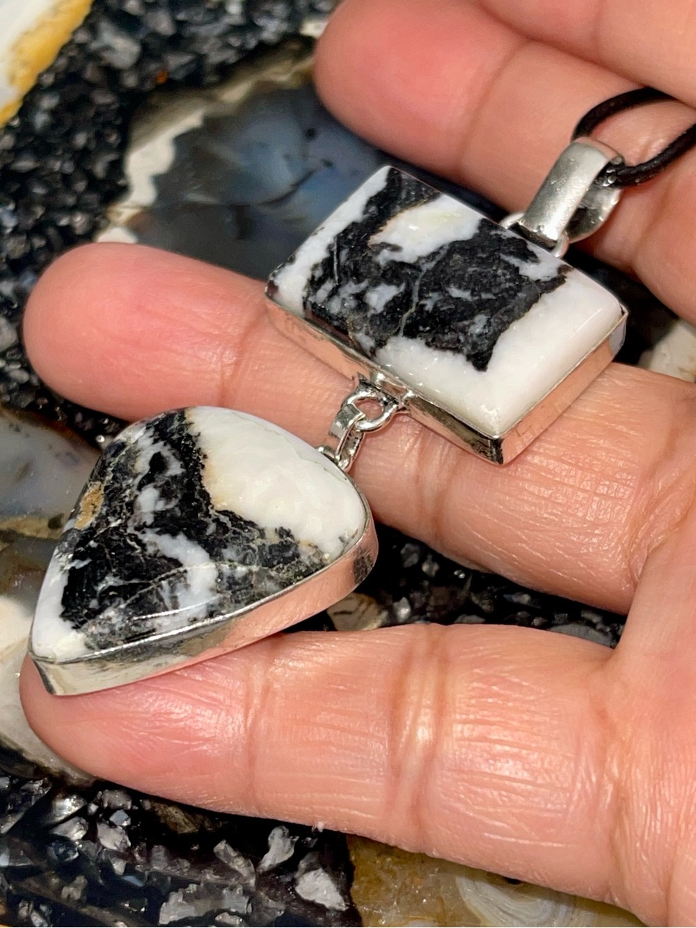 Striking Black & White Matrix Patterns of White Buffalo Turquoise Pendant 2 7/8”